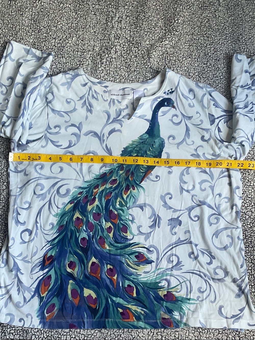 Alfred Dunner White Tunic with Vibrant Blue Peacock Design - Picture 7 of 8
